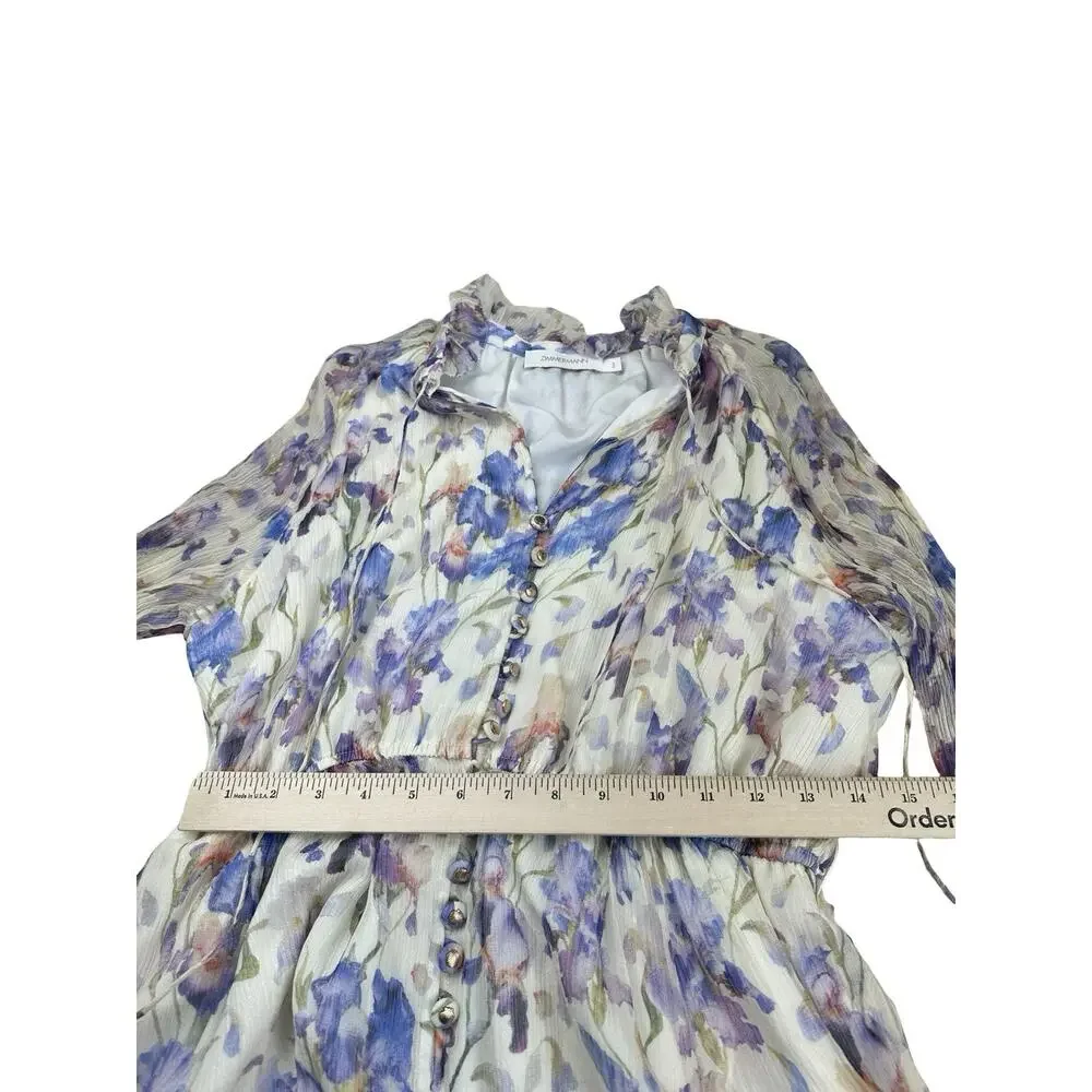 Zimmermann Tama Iris Silk Playsuit Romper Floral Ruffle Button Front No Belt 3 - Picture 3 of 13